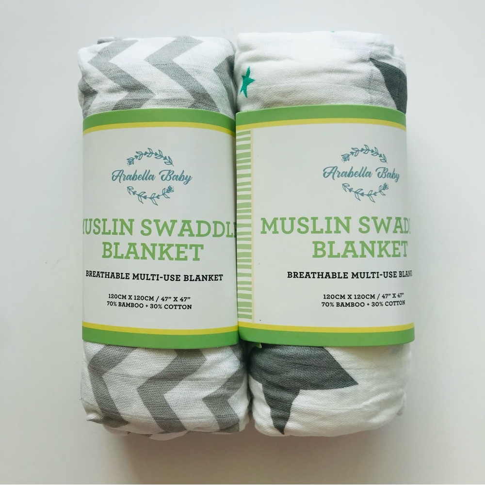 NWT ARABELLA BABY Set of 2 Muslin Swaddle Blankets.